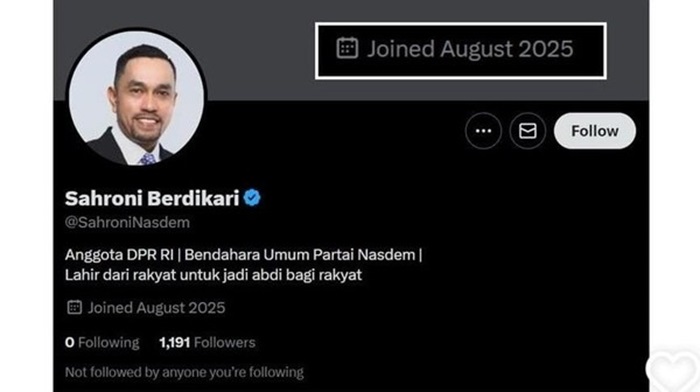 Akun palsu Ahmad Sahroni