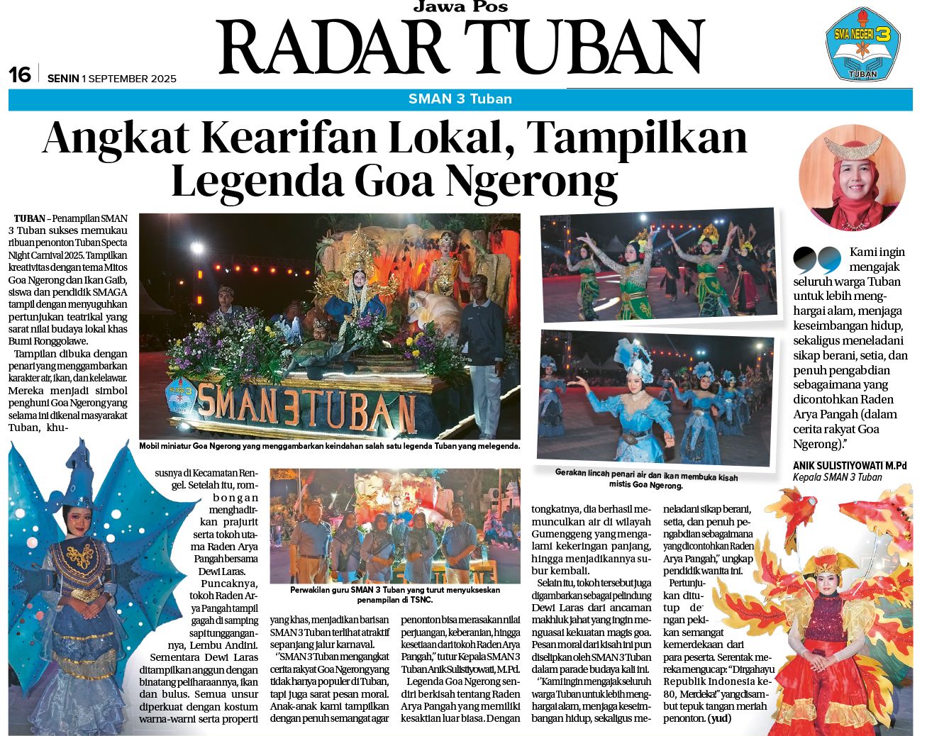 Ribuan penonton terpukau aksi teatrikal SMAN 3 Tuban di TSNC 2025: perpaduan seni, budaya, dan pesan kebangsaan.