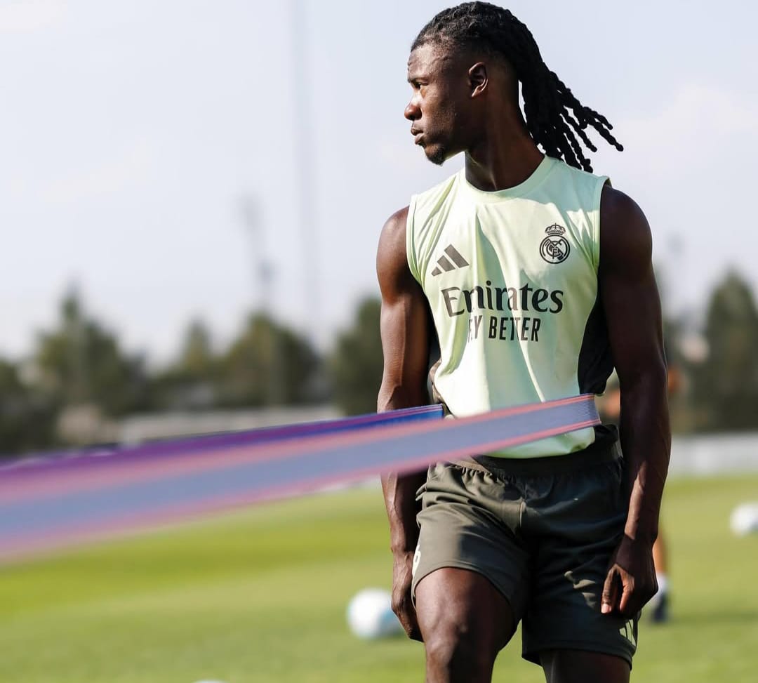 Eduardo Camavinga saat menjalani latihan terpisah dengan pemain Real Madrid lainnya.