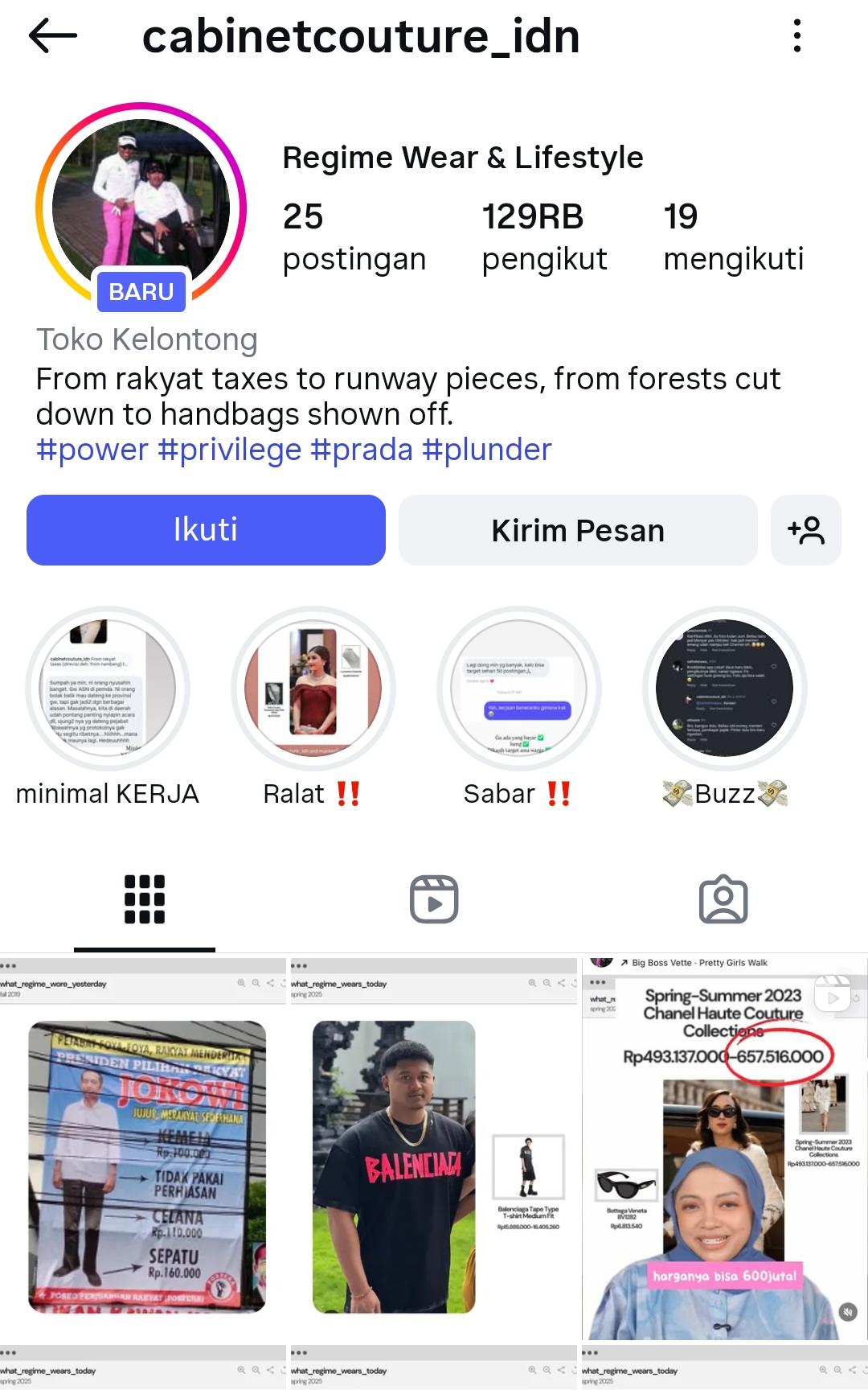 Heboh Akun Instagram @cabinetcouture_idn Spill Outfit Mewah Para Pejabat