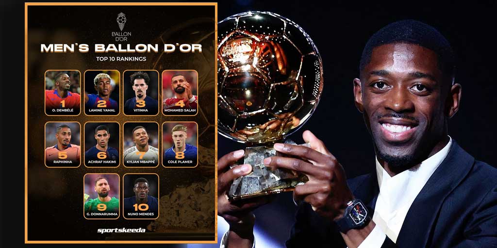 Top 10 Ballon d&rsquo;Or 2025, Ousmane Dembele raih peringkat pertama mengalahkan Lamine Yamal.