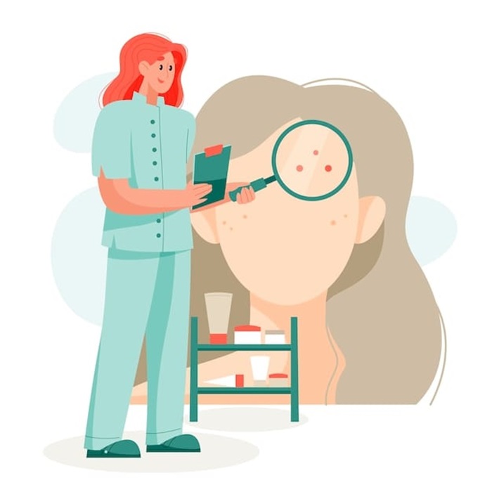 Ilustrasi seorang dokter kulit tengah memeriksa kondisi kulit pasiennya