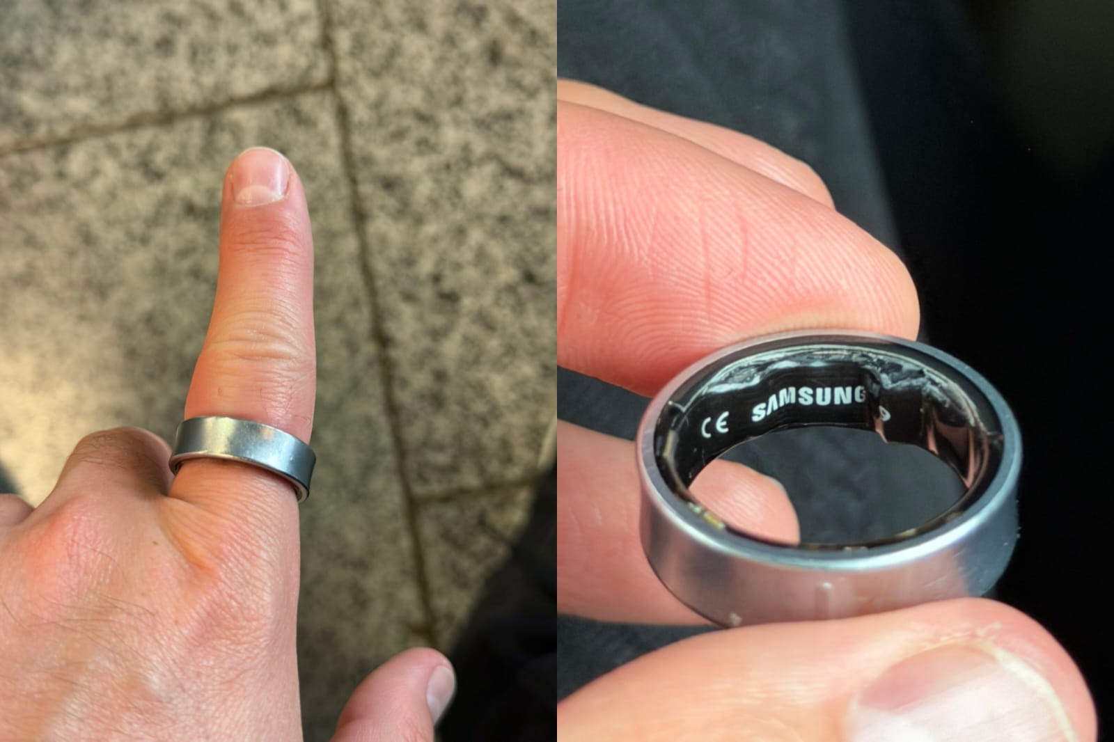 Foto baterai Galaxy Ring membengkak saat digunakan.