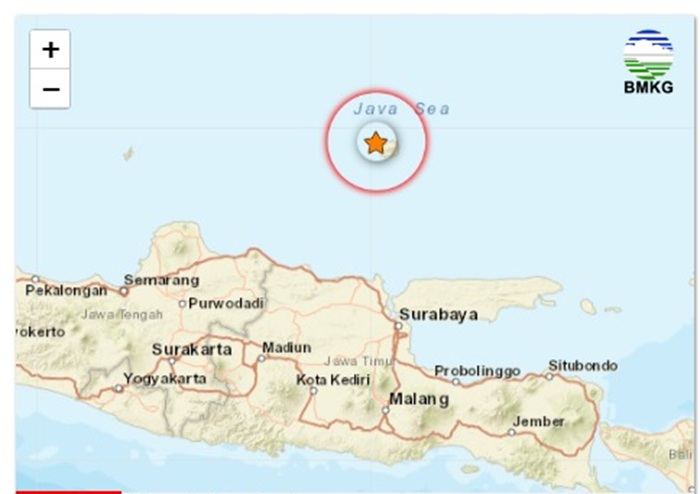 Gempa 4,3 magnitudo terjadi di perairan Tuban, Minggu siang.