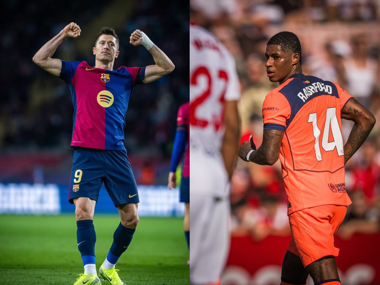 Dua mesin gol Barcelona, Robert Lewandowski dan Marcus Rashford.