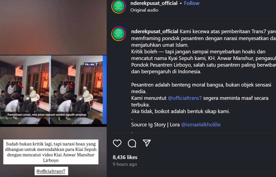Episode Xpose Uncencored Trans7 menuai kecaman publik. Tayangan dinilai melecehkan kehidupan pesantren dan memicu tagar #BoikotTrans7