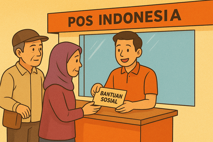 Ilustrasi masyarakat penerima bansos di Kantor Pos
