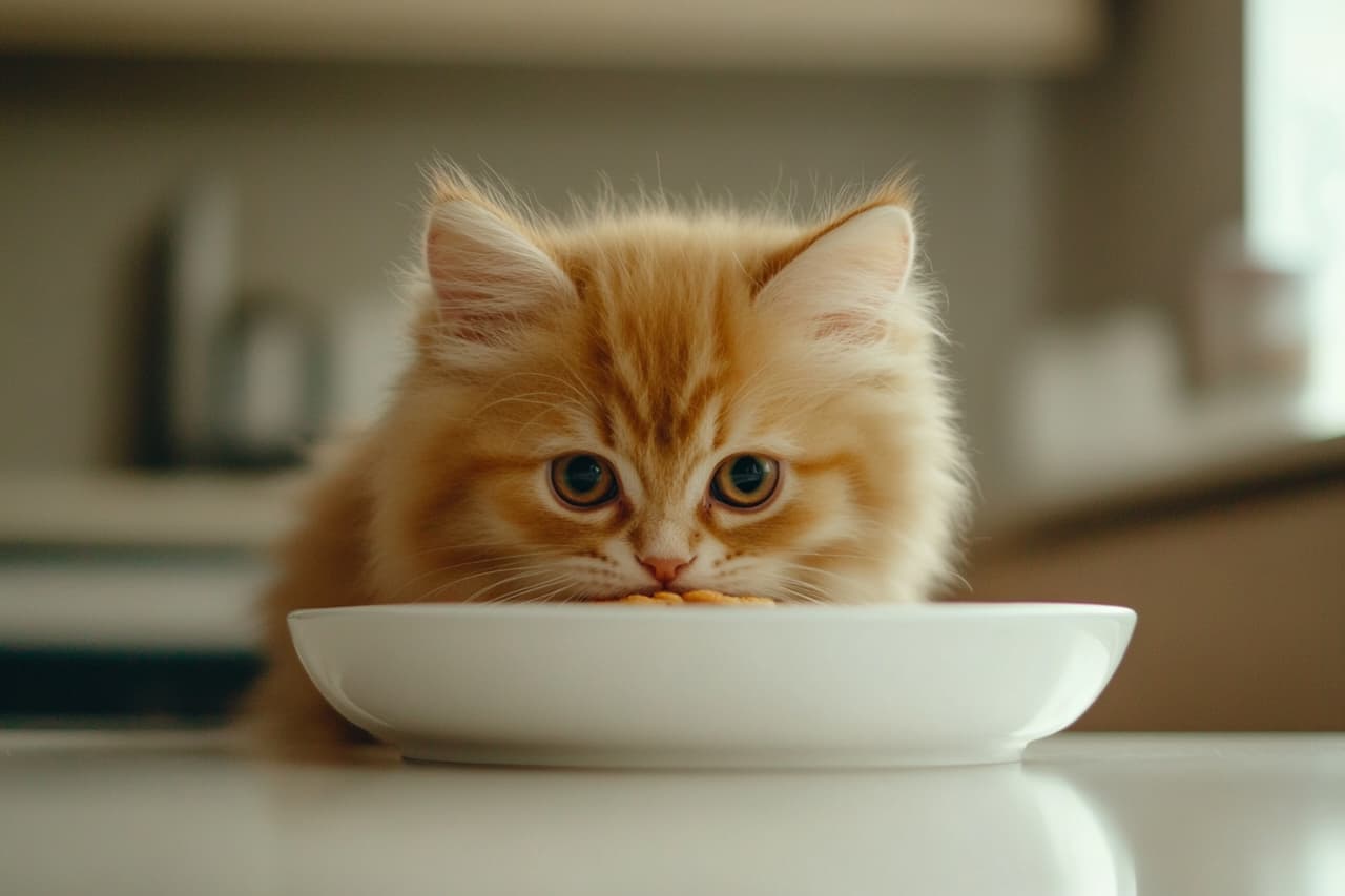 Ilustrasi kucing makan.