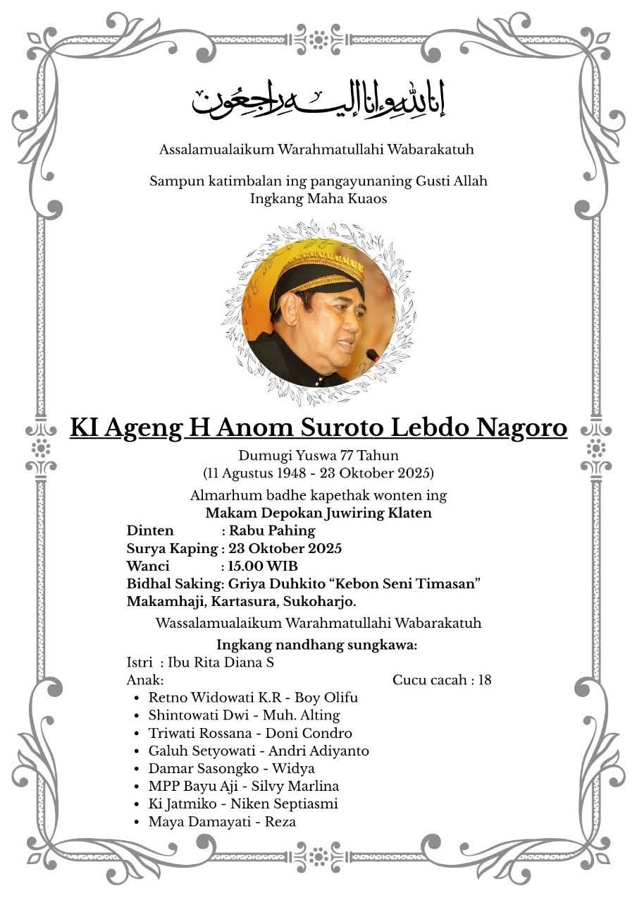 Sang maestro wayang Ki Anom Suroto berpulang di usia 77 tahun
