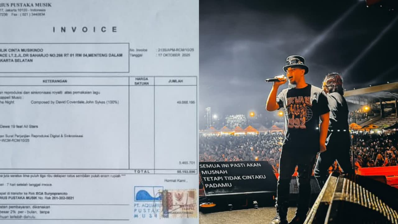 Kolase Foto yang memperlihatkan Invoice tercantum pembayaran royalti lagu
