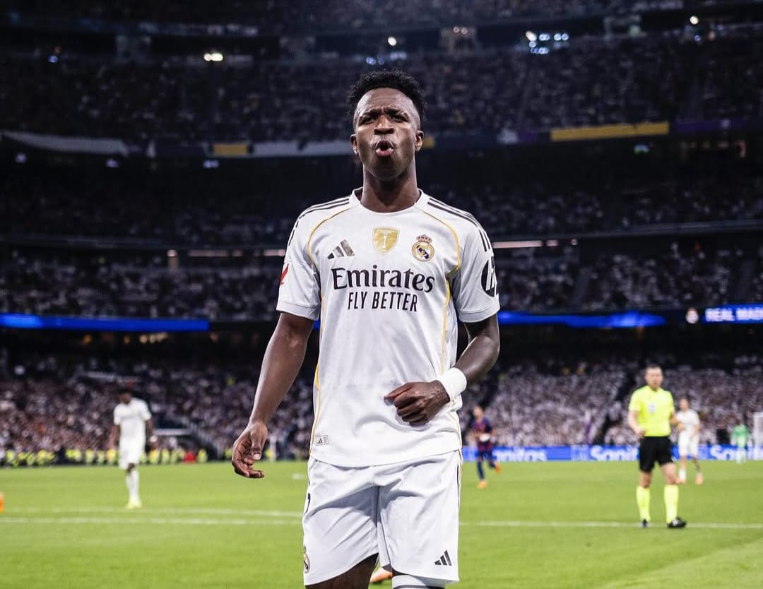 Pemain Real Madrid, Vinicius Jr saat melawan Barcelona akhir pekan kemarin.