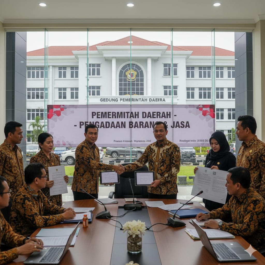 Ilustrasi transaksi pengadaan barang dan jasa di lingkup pemerintah daerah.