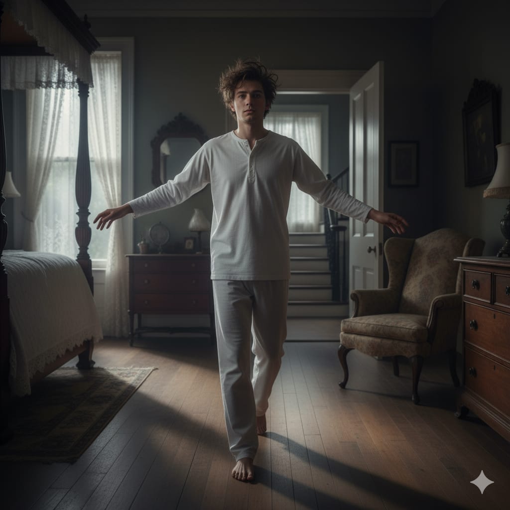 Ilustrasi seorang pria yang mengalami sleepwalking.