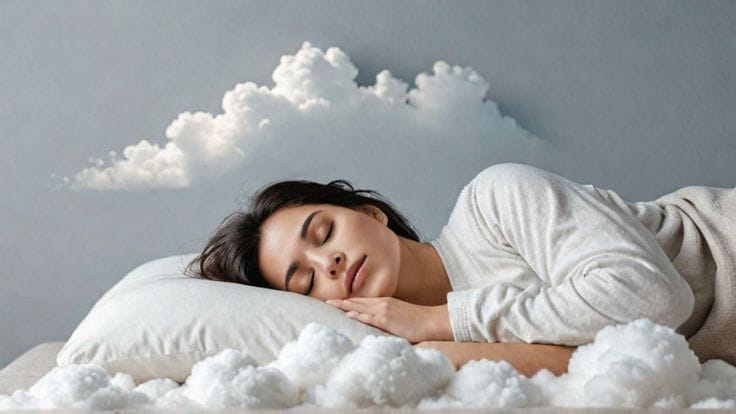 Ilustrasi perempuan yang sedang tidur dan bermimpi.