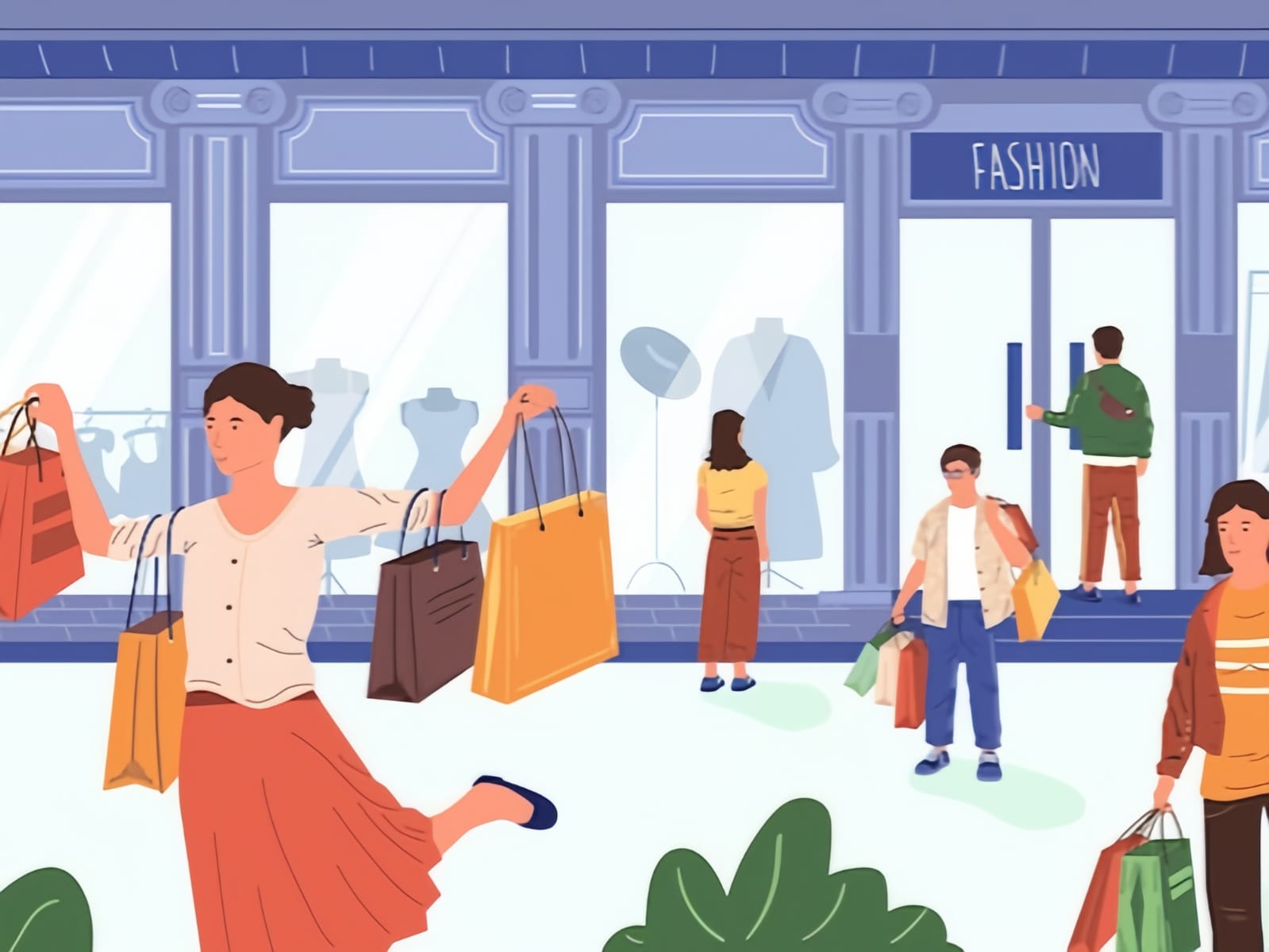 Ilustrasi seorang wanita sedang berbelanja.
