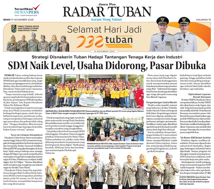 Dinas Tenaga Kerja dan Perindustrian atau Disnakerin Tuban.