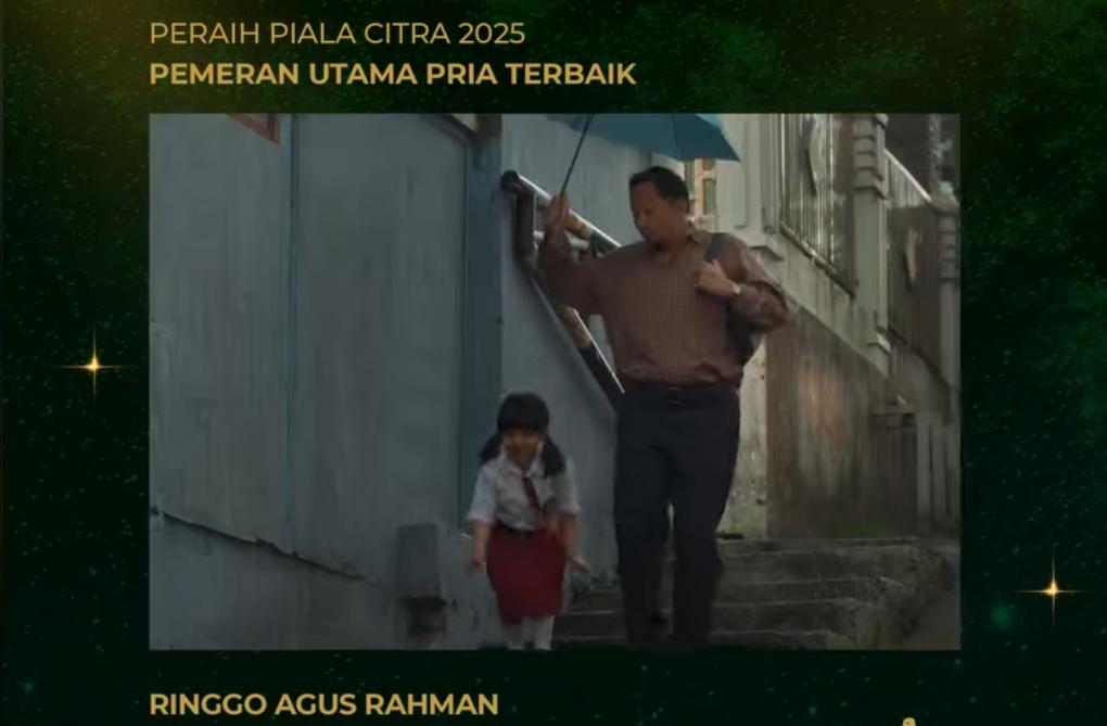 Kedua kalinya, Ringgo Agus Rahman berhasil meriah penghargaan dalam kategori Pemeran Utama Pria Terbaik di FFI 2025