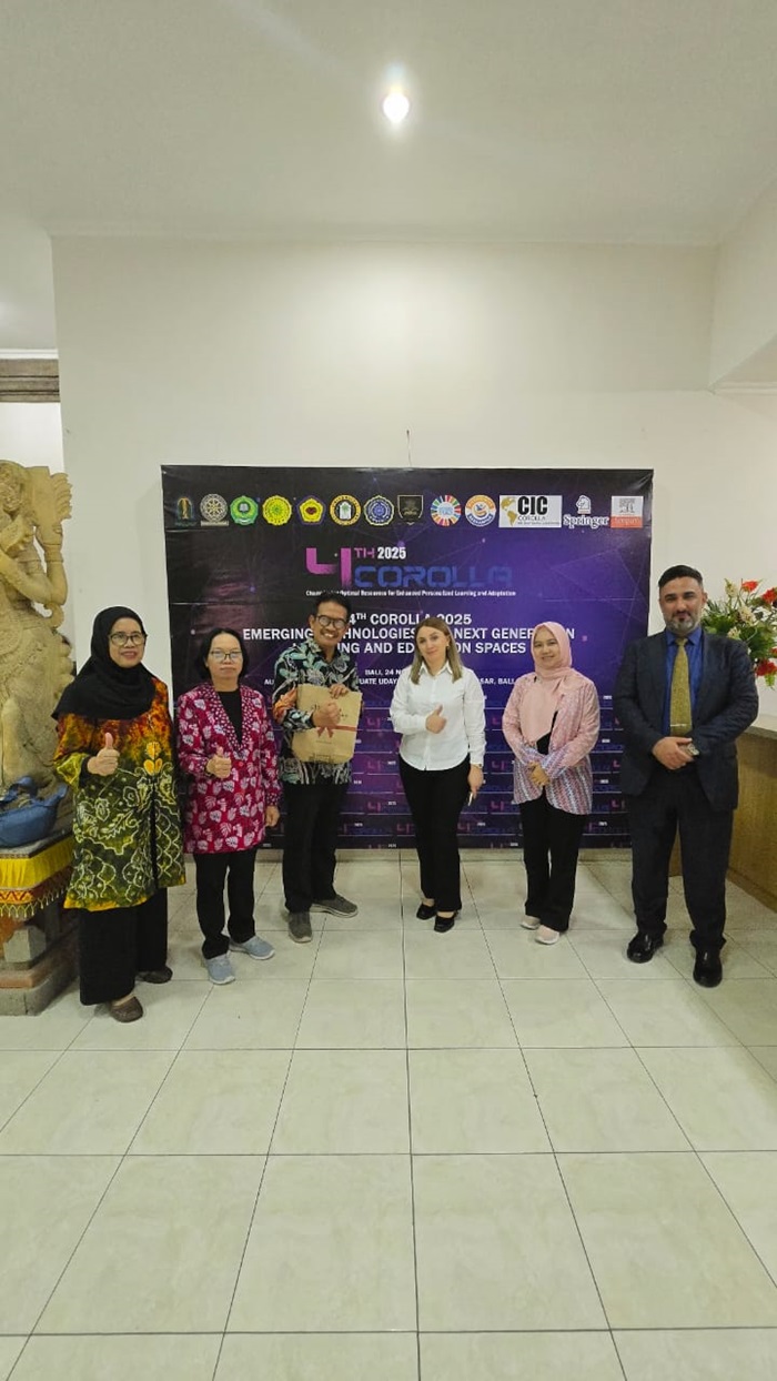 Rektor Unirow Tuban Prof. Dr. Warli, M.Pd. (tiga dari kiri) bersama timnya saat menghadiri tengah gelaran 4th CORROLA 2025 di Universitas Udayana, Bali pada 23&ndash;24 November.