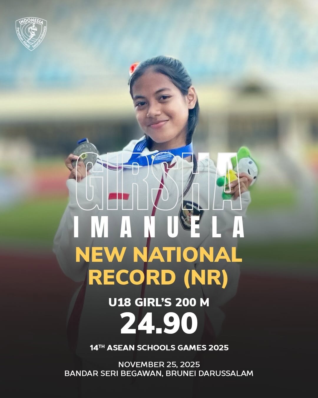 atlet Maluku Girsha Imanuela Saimima memecahkan rekor nasional nomor 200 meter U-18 putri