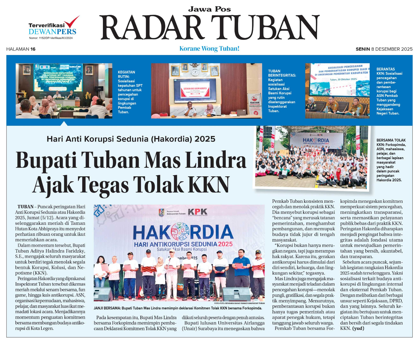 Ribuan peserta padati Hakordia 2025, Pemkab dan Forkopimda deklarasi komitmen antikorupsi.