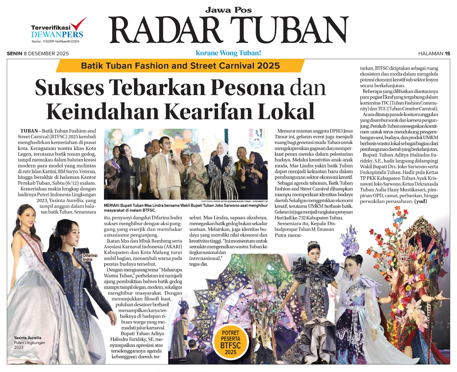 Batik gedog jadi pusat perhatian di BTFSC 2025, Mas Lindra apresiasi kreativitas desainer muda dan penguatan ekonomi kreatif.