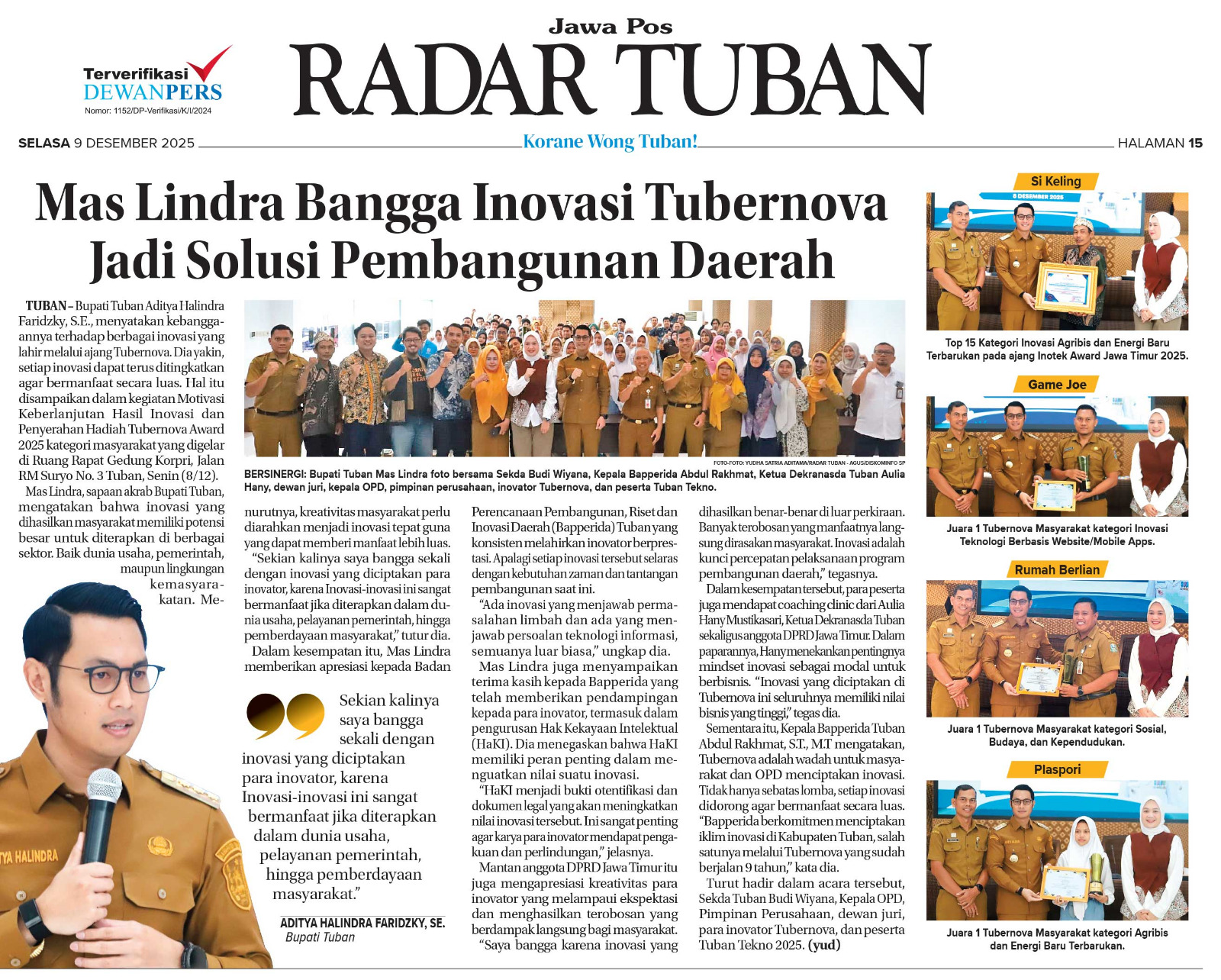 Tubernova 2025 hadirkan inovasi bermanfaat bagi dunia usaha, pemerintahan, dan pemberdayaan masyarakat.