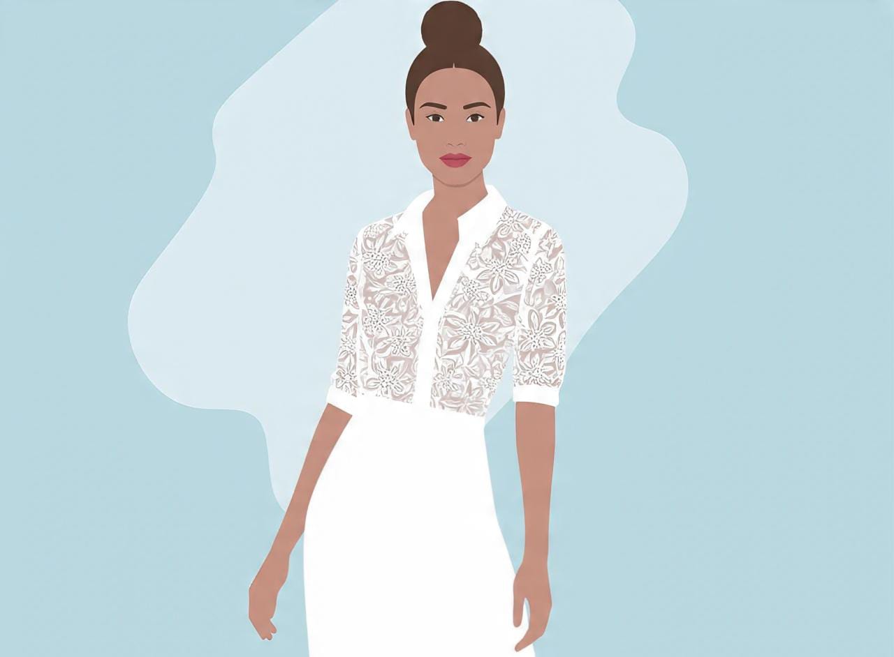 Ilustrasi fashion wanita berpakaian putih