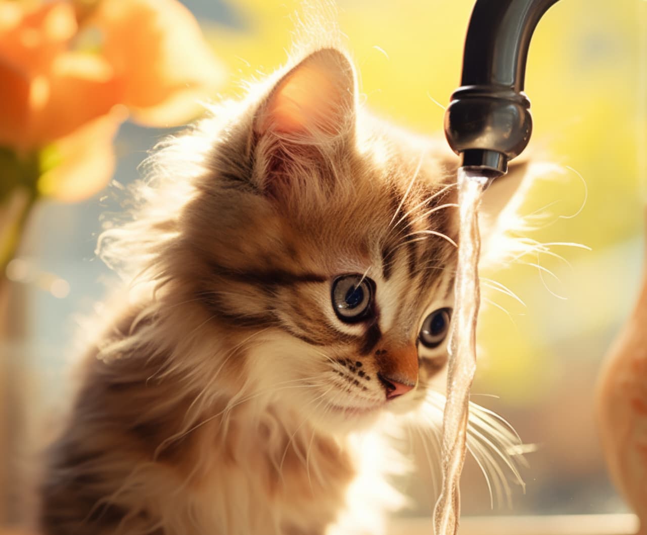 Ilustrasi kucing dan air mengalir.