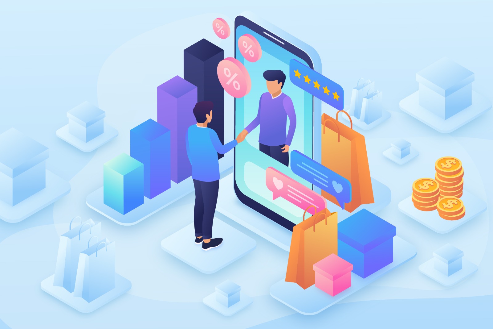 Ilustrasi pertumbuhan transaksi dan belanja online di ekonomi digital.