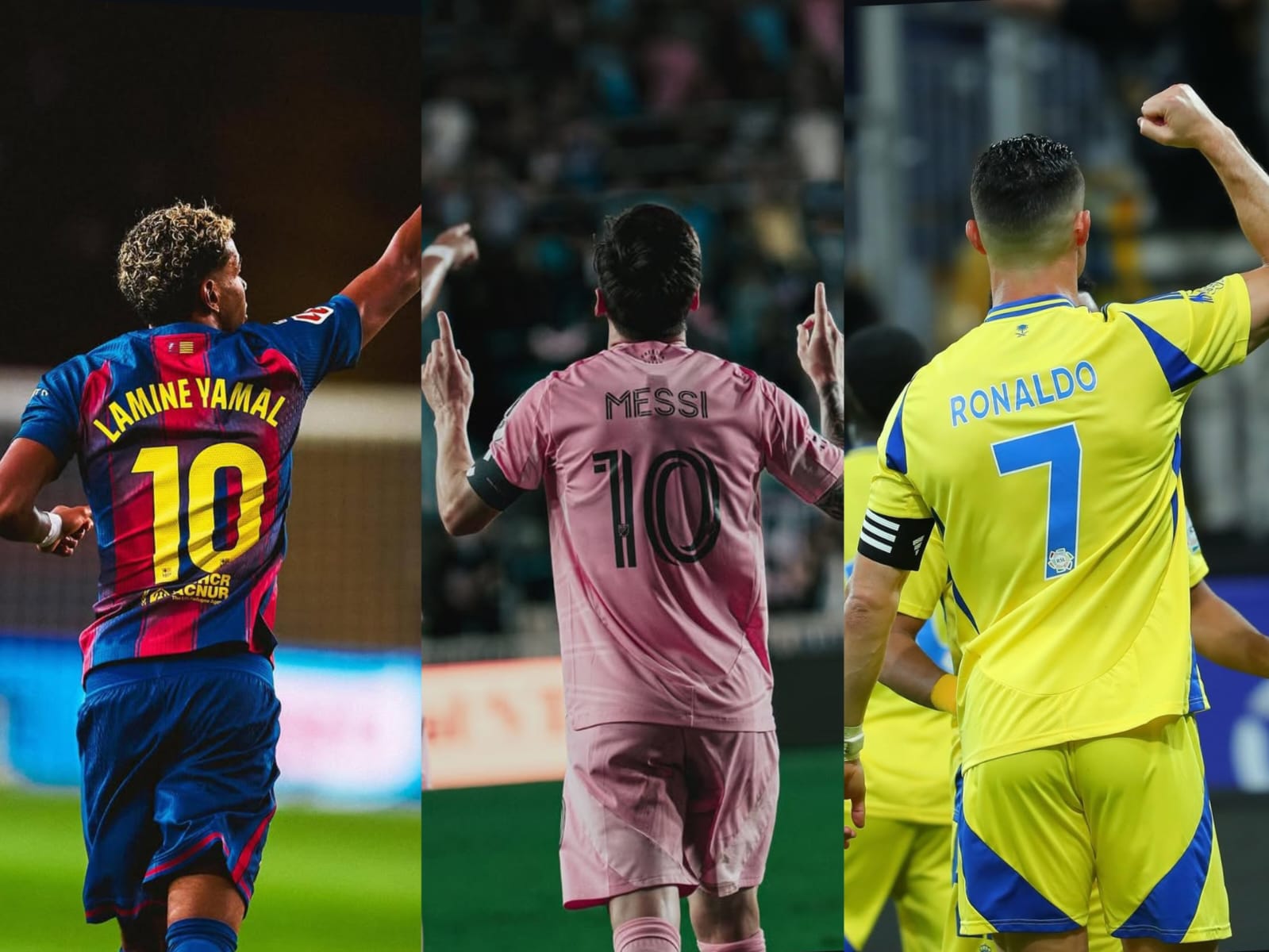 Ilustrasi Jersey Lamine Yamal, Lionel Messi, dan Ronaldo