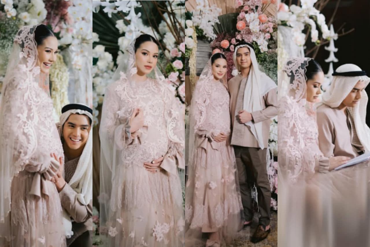 Kolase Potret tampilan Alyysa Daguise 4 Bulan Kehamilan dengan Nuansa busana Dusty Pink yang Anggun