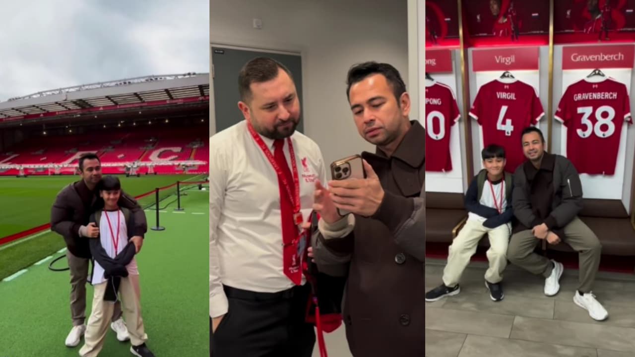 Kolase Foto Raffi Ahmad dan Rafatar ke Anfield