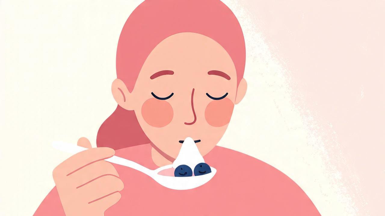 Ilustrasi orang makan yoghurt.
