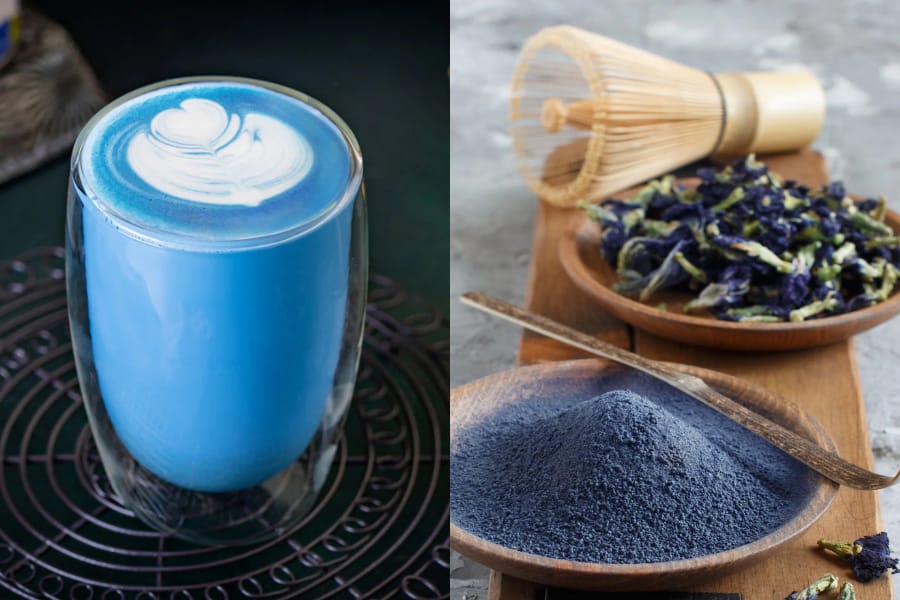 Minuman matcha biru.