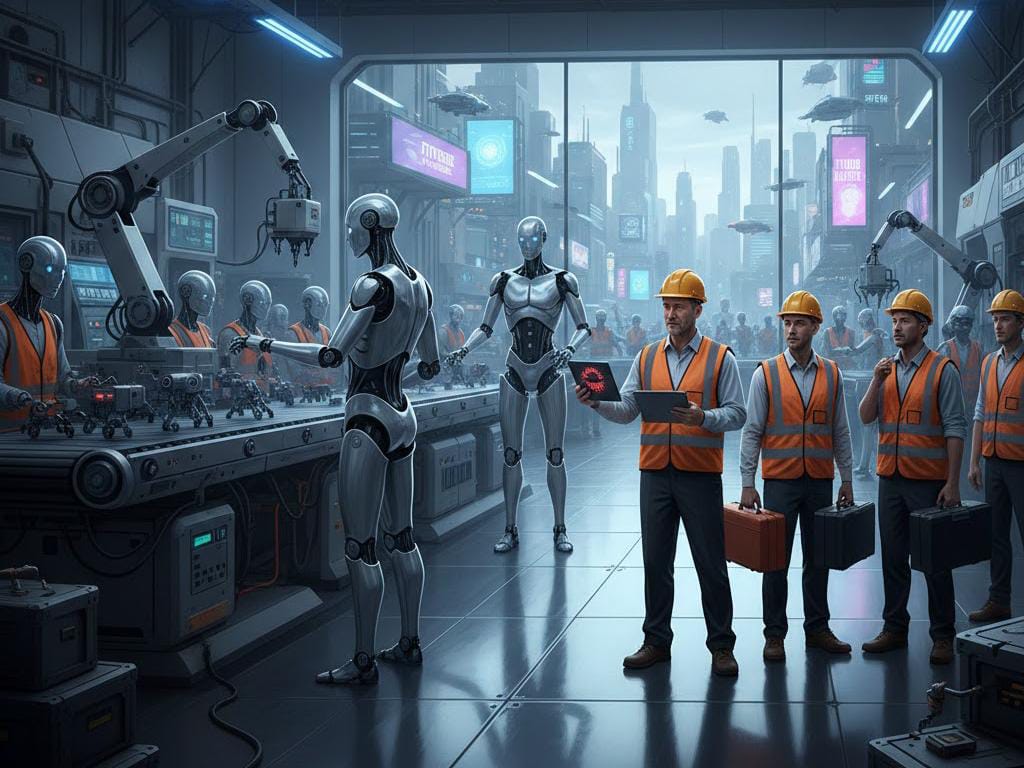 Ilustrasi pekerja yang digantikan oleh AI.