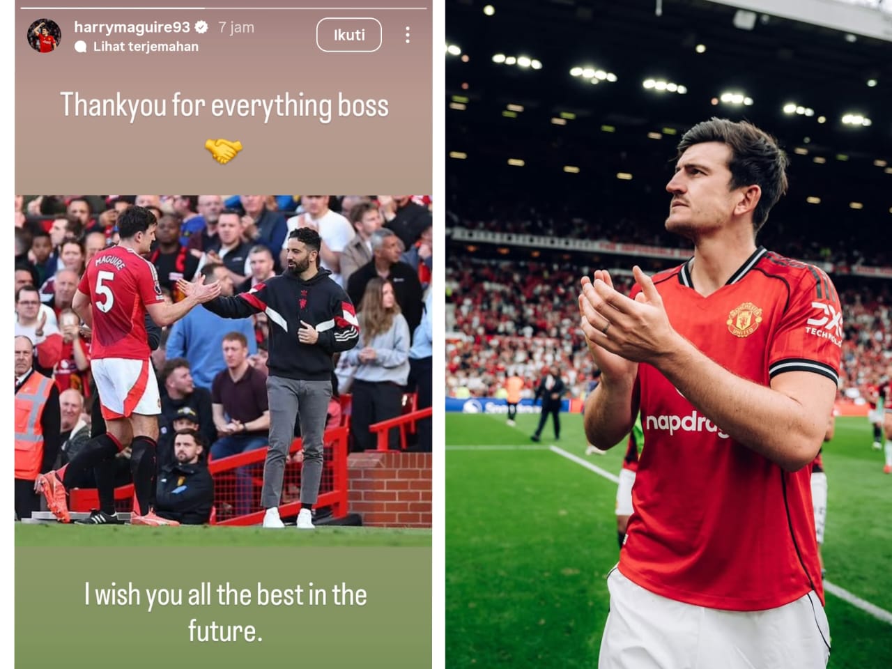 Harry Maguire Jadi Pemain MU Pertama Yang Ucapkan Perpisahan Pada Ruben Amorim