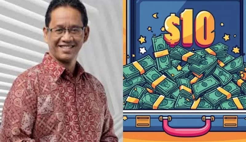 Kolase foto Purbaya Yudhi Sadewa dan ilustrasi gaji Rp 10 Juta
