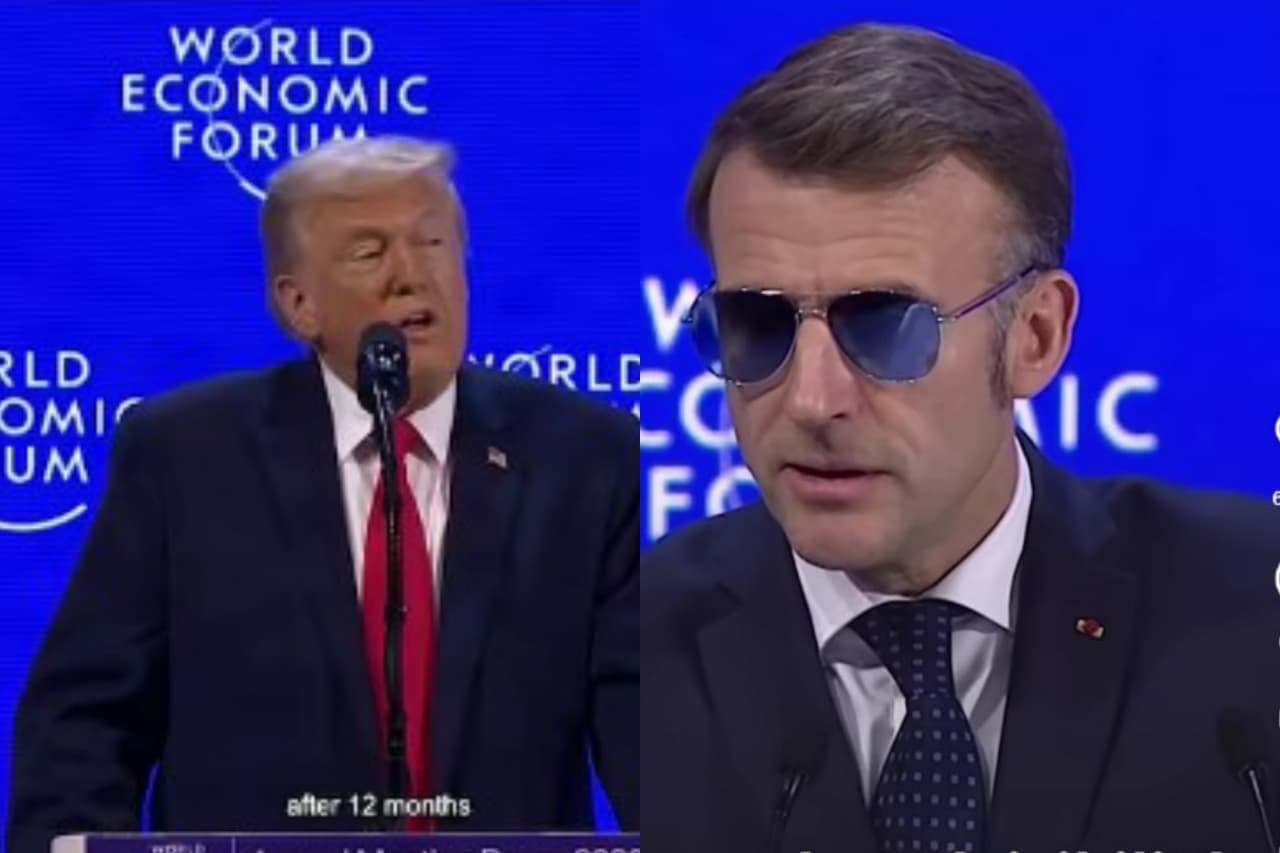 Presiden As Donal Trump dan Presiden Prancis Emmanuel Macron Saat Pidato Di Word Enonomic Forum