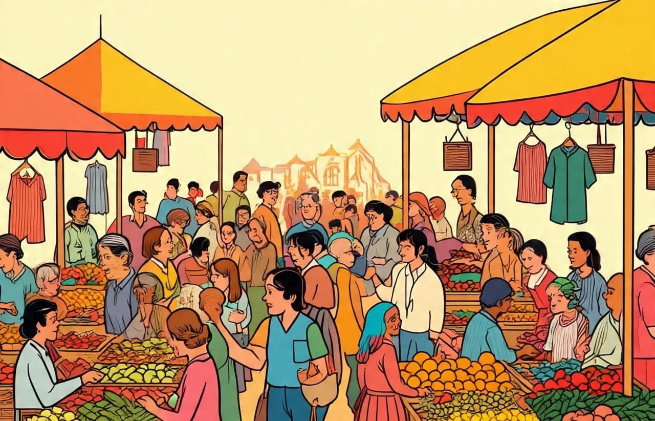 Ilustrasi keramaian pasar.