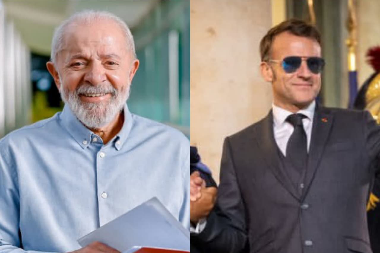 Kolase Foto Presiden Brasil Luiz Inacio Lula da Silva dan Presiden Prancis Emmanuel Macron