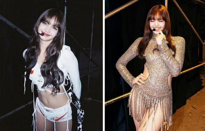 Kolase Foto Lisa BLACKPINK tampil memukau di konser terakhir Tur Hongkong Dengan dua busana panggung.