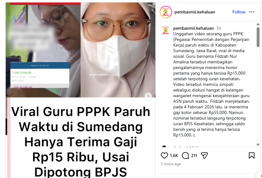 Video viral guru PPPK paruh waktu mendorong warganet memberi dukungan moral sekaligus kritik sistem gaji guru di Indonesia.
