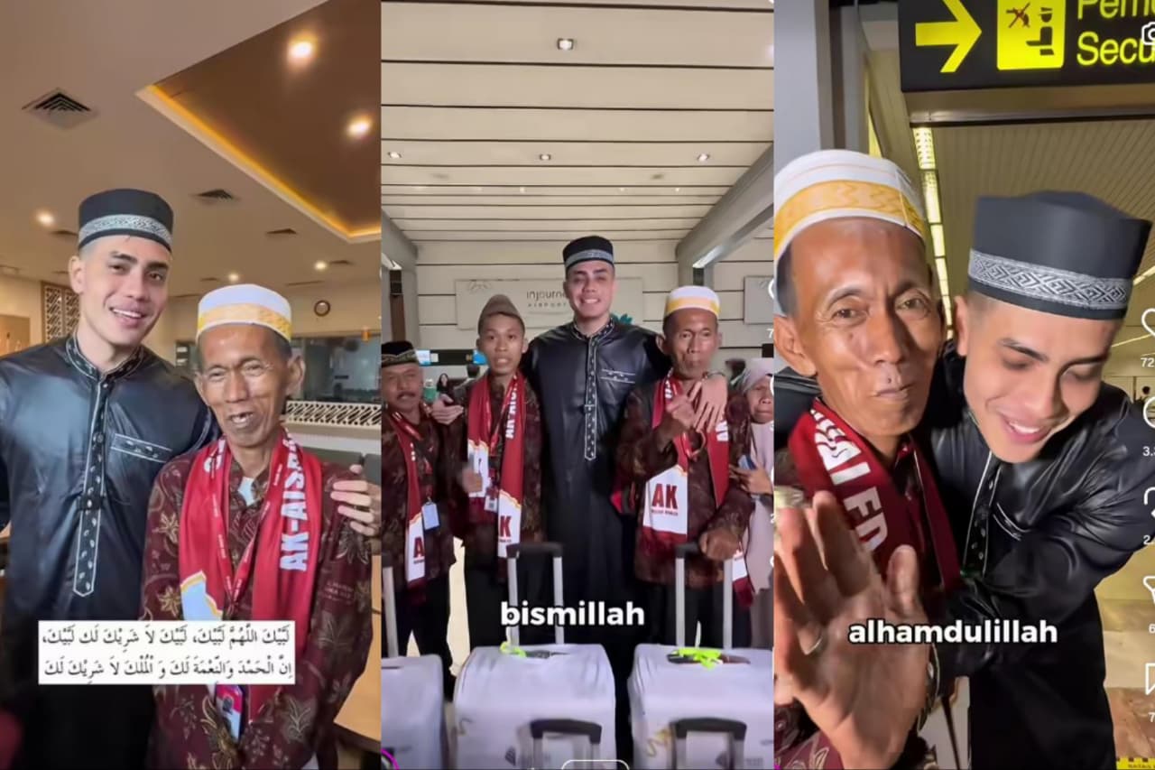 Foto Aishar di bandara saat hendak Berangkatkan Umrah Penjual Es gabus