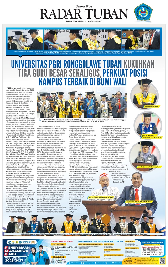 Unirow Tuban terus memperluas jajaran profesor untuk mendorong kampus berdampak, pengukuhan ini disambut apresiasi berbagai pihak.