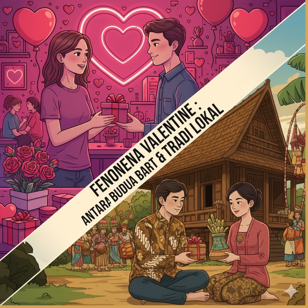 Ilustrasi Valentine Indonesia,  budaya Barat beradaptasi dengan gaya hidup sederhana masyarakat