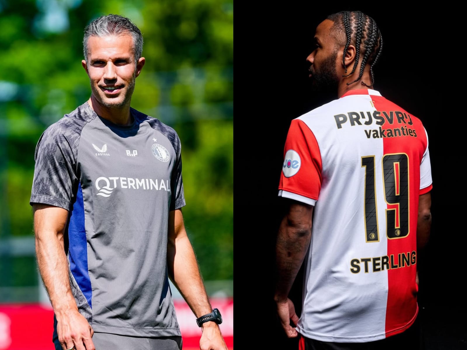 Pelatih dan pemain baru Feyenoord Rotterdam, Robin Van Persie dan Raheem Sterling.
