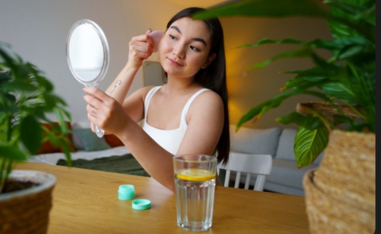 Ilustrasi seorang wanita yang memiliki wajah glowing
