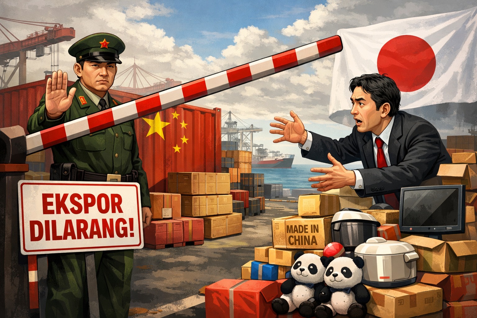 Ilustrasi pembatasan ekspor dari china terhadap perusahaan jepang