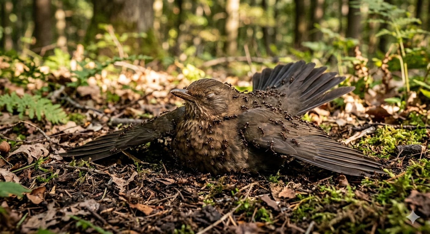 Ilustrasi Burung liar yang sedang melakukan proses anting