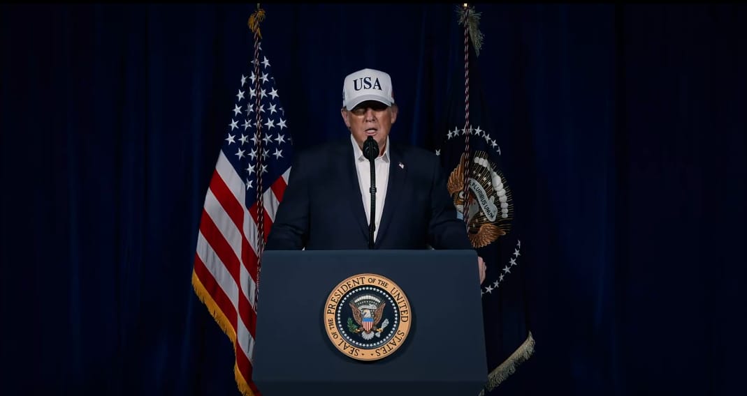 Presiden Amerika Serikat Donald Trump saat menyampaikan pernyataannya.